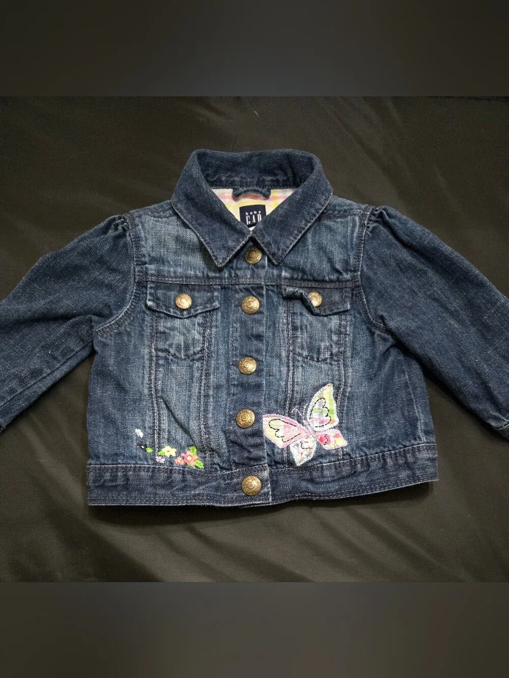 GAP Girls' Dark Blue Denim Jacket with Butterfly Patch
